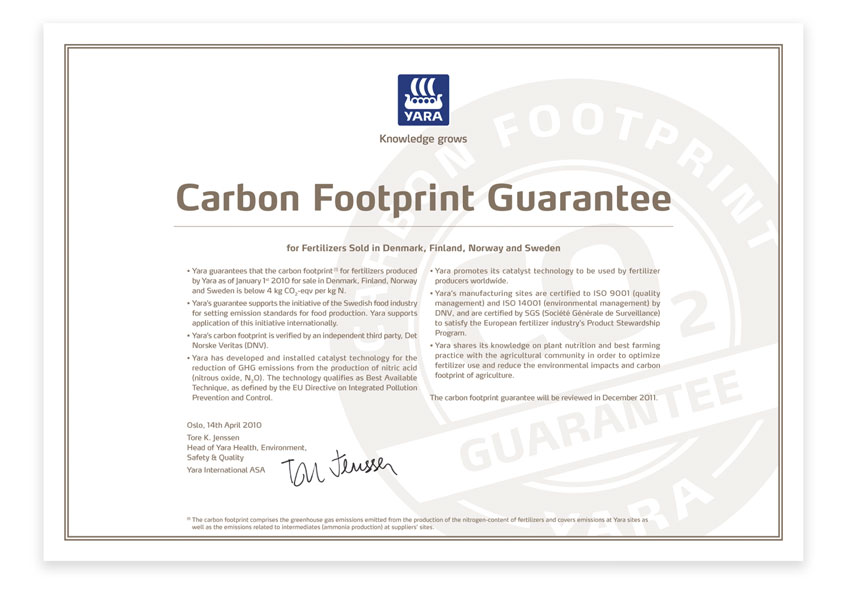 Yara Carbon footprint guarantee